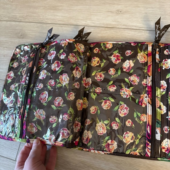 Vera Bradley Floral Quilted Clutch Makeup Bag Travel Organizer Brown Pink Rose - Picture 9 of 10